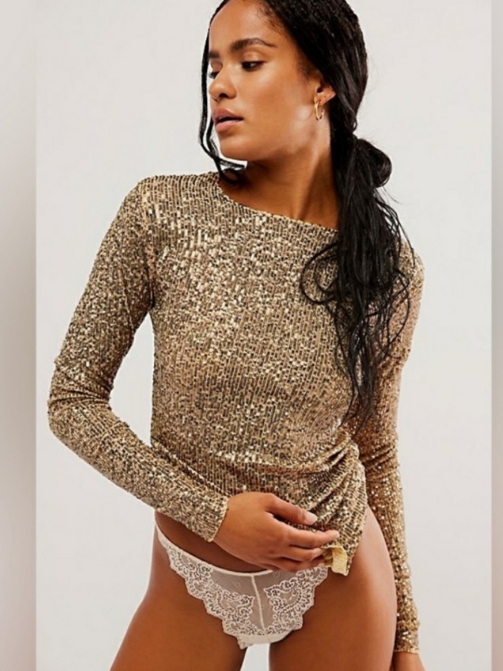 Intimately Free People Gold Rush Sequin
Long Sleeve Top Small